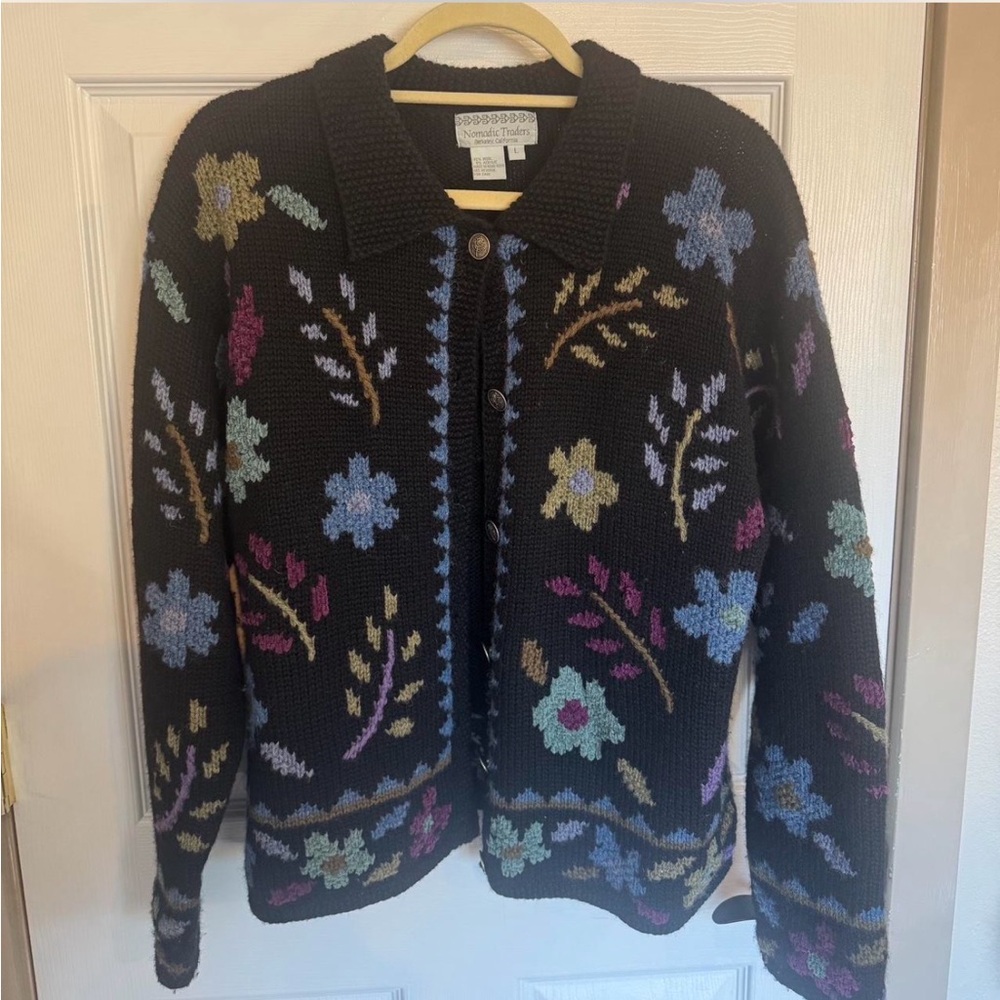 Nomadic Traders Black Floral Button-Front Cardiga… - image 1